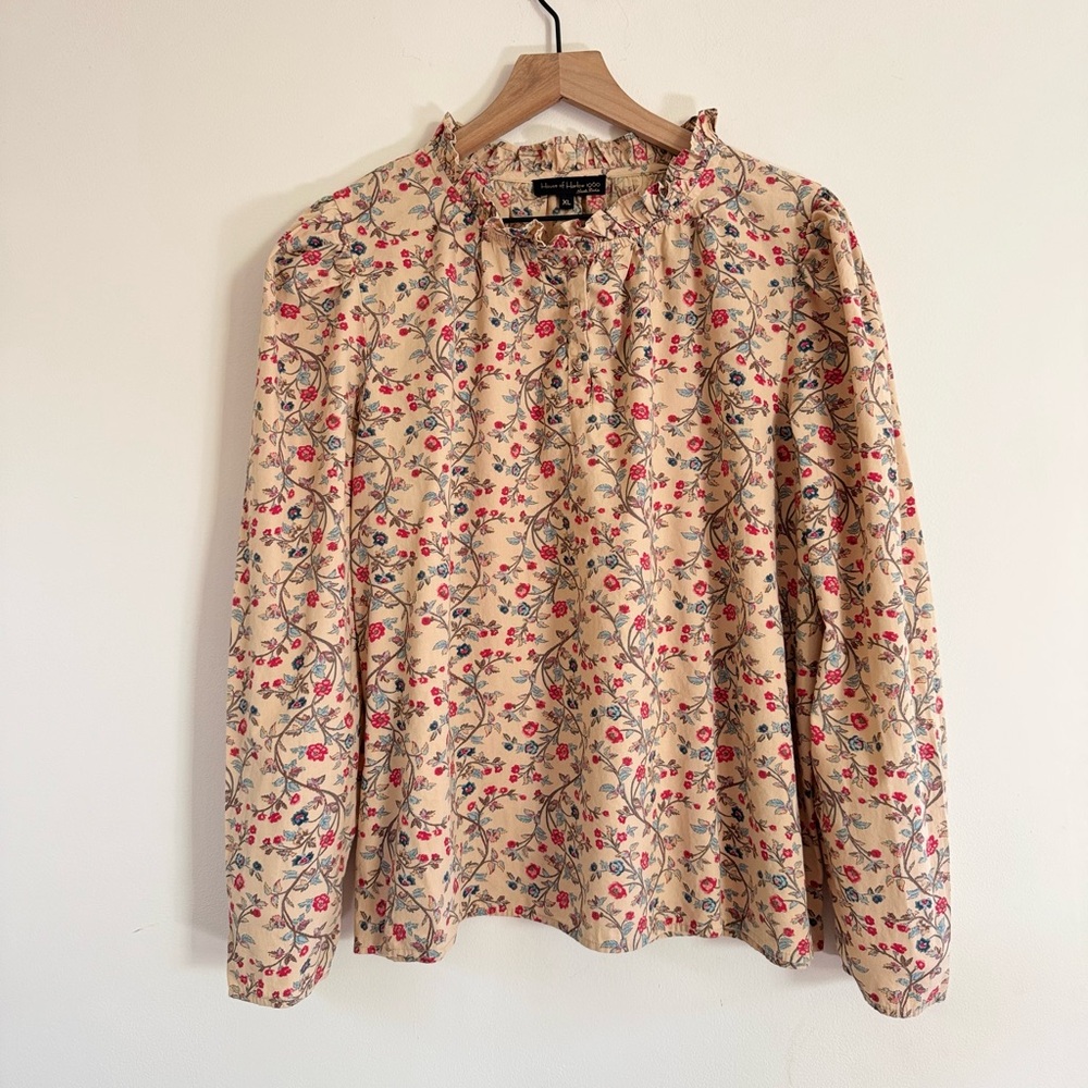 House of‎ Harlow 1960 Nicole Richie Ruffle-Neck Floral Cotton Blouse | Size XL